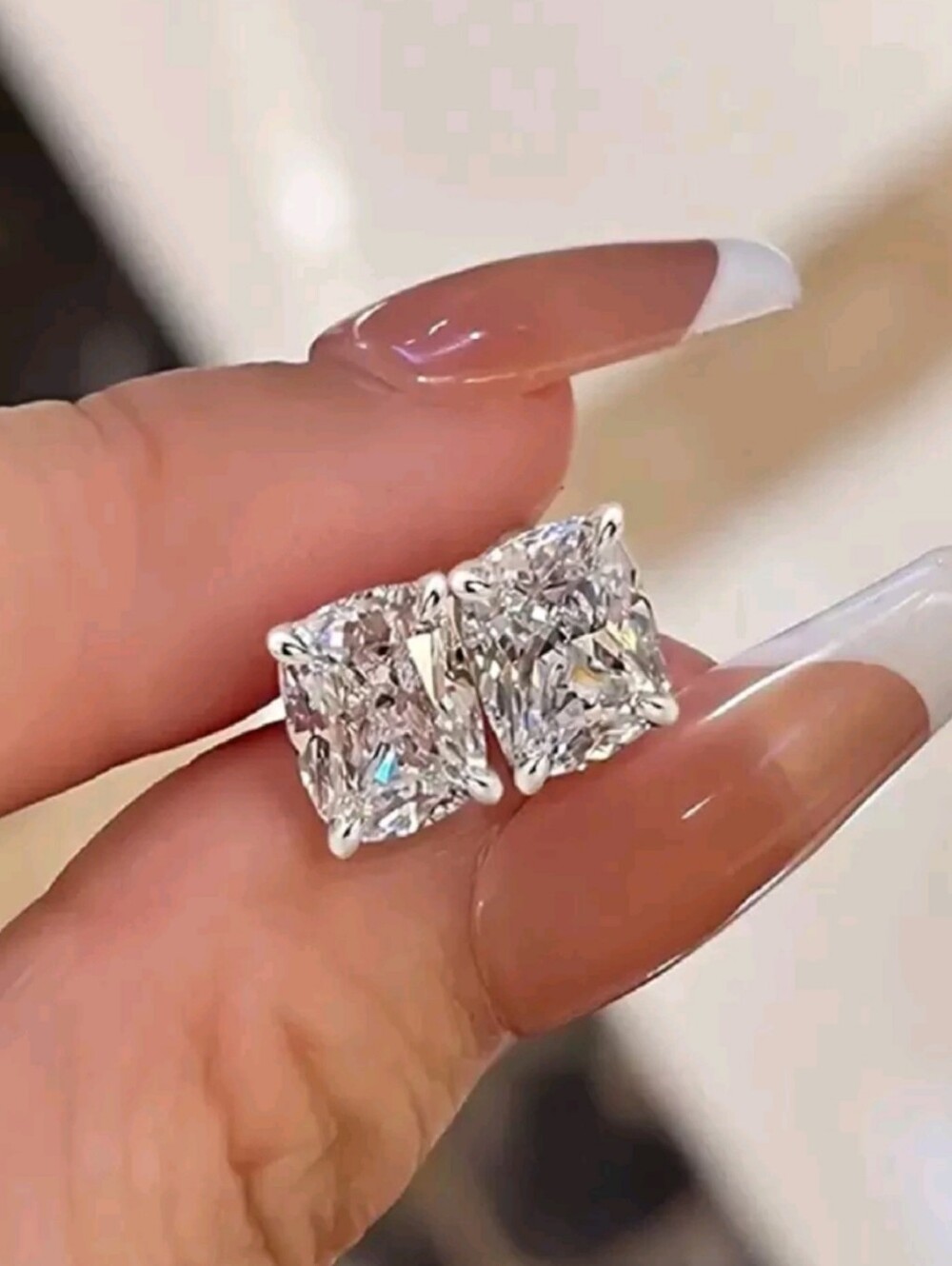 6 ctw Cushion Cut Rectangle Simulated Diamond Earrings with White Gold Studs